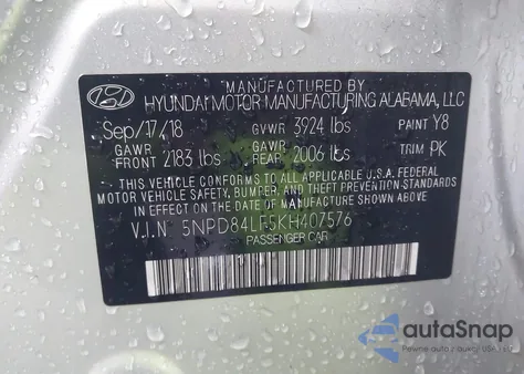 2019 Hyundai Elantra Sel z USA, uszkodzony, nr VIN 5NPD84LF5KH407576